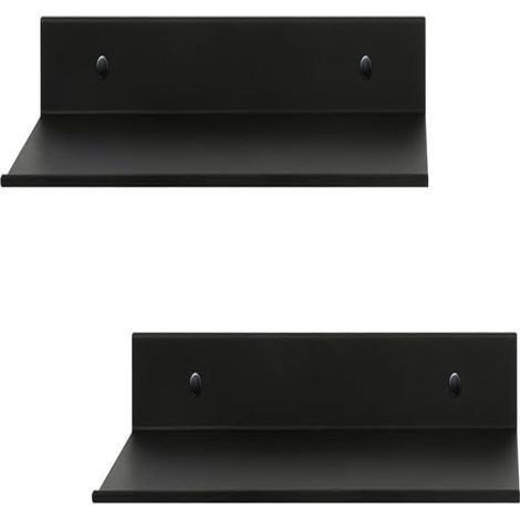 Kleines, dekoratives Wandregal, kompatibel mit Smart Speakern und Sammlerstücken. Wandhalterung aus mattschwarzem Aluminium, 2er-Set. (1/5)