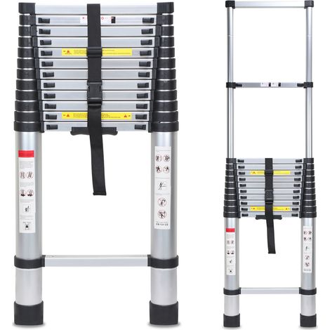 Randaco Scala telescopica 5m 13numero di gradini Alluminio argento Scala multiuso fino a 150kg