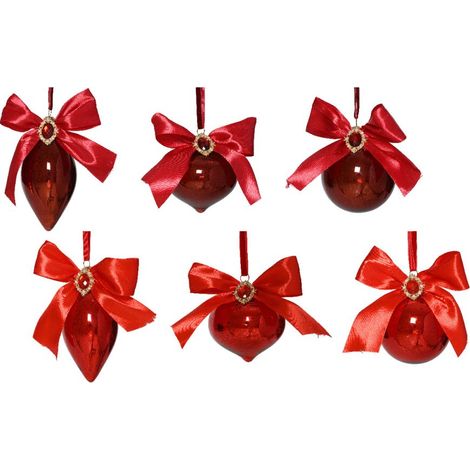 PALLINA NATALIZIA VETRO LUCIDO 8CM CON FIOCCO RASO 6 COLORI KAEMINGK