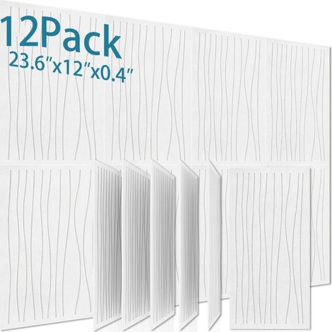 Lot de 12 panneaux acoustiques autocollants, panneaux isolants en polyester, panneaux muraux insonorisants haute densité, 60 x 30 x 1 cm, blanc (1/4)