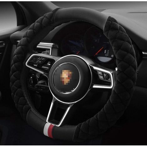 Coprivolante di lusso e morbido per uomo e donna, morbido e caldo coprivolante a pelo corto, design in peluche nero, adatto per volanti da 14,5-15 pollici
