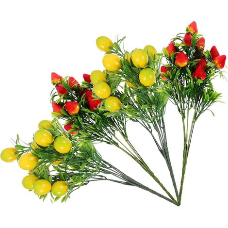 Bouquet de Fruits Artificiels Décoratif Fraises et Citrons Vifs 4pcs en PVC pour Étagère ou Décoration de Bureau (1/5)