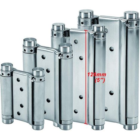 Cerniere a molla a doppia azione in acciaio inox (126 mm) per porte a battente, cerniere a chiusura automatica per saloni, caffè, bar, pub, banconi, ante di armadi, fino a 25 kg (2 pezzi) (1/5)