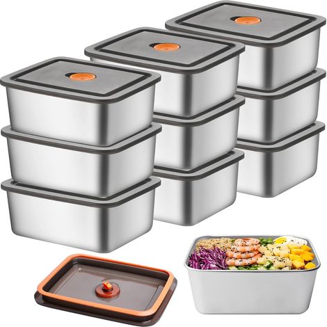 Boîtes De Conservation: Lot De 10 600ml Boite Alimentaire Inox, Boite Hermetique Alimentaire, Boites Conservation Alimentaires Avec Couvercle Pour Fromage, Salades, Fruits, Bonbons Et Confitures
