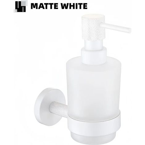 (Blanc mat) Distributeur mural de savon/gel hydroalcoolique en laiton nickelé brossé moleté, support pour flacon en verre, accessoires de salle de bain (1/5)