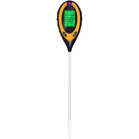 Testeur de pH du sol 4 en 1, testeur d'humidité, de lumière, de pH et de température, kits d'outils de jardinage, batterie incluse, jaune (1/4)