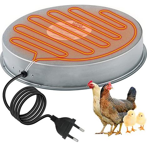 Base chauffante pour abreuvoirs métalliques volailles, socle chauffe-eau pour seaux et fontaines à poules. (1/5)