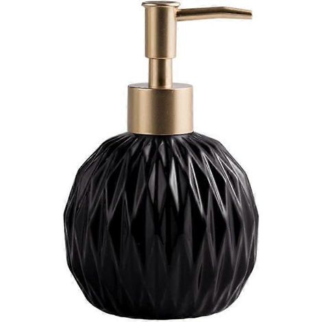 Filiyano-Distributeur de savon rond en céramique dorée pour salle de bain, orné d'un délicat motif de losanges en relief. (1/4)