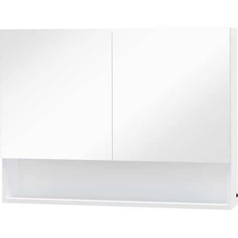 Armadietto con Specchio a Muro, Luci a LED, Ripiano Aperto e Ripiano Interno, 80x15x60cm