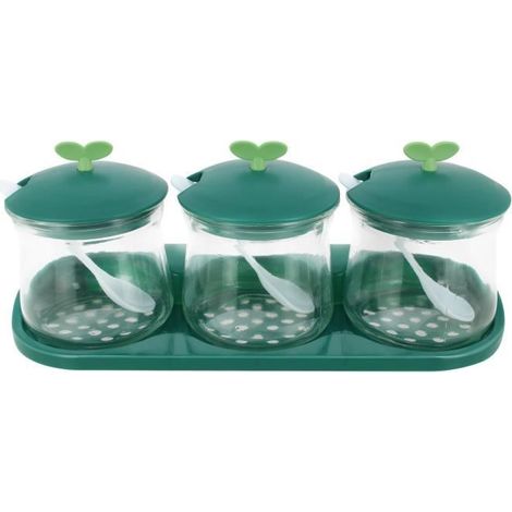 Lot de 3 pots à épices en plastique avec support Cheffinger - Vert