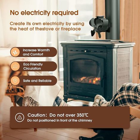 Ventilateur Poele à Bois avec Magnétiques, 4 Pales Ventilateur Cheminee, fixe sur tuyau Ventilateur Silencieux pour Poêle à Bois/Cheminée/Gaz/Bûches/Poele a Granule (1/4)