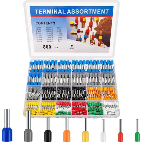 Kit de 800 Cosses de Fil, Ensemble de Manchons Isolés, Connecteurs de Câble, Outil de Cosses de Fil pour Pince à Sertir, 0,5-6mm² (1/4)