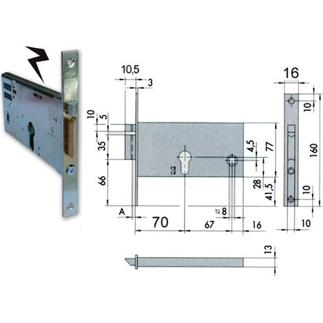 Elettroserratura da infilare per fasce mm.77 h 14350 - Misure: mm 70 (14350700)