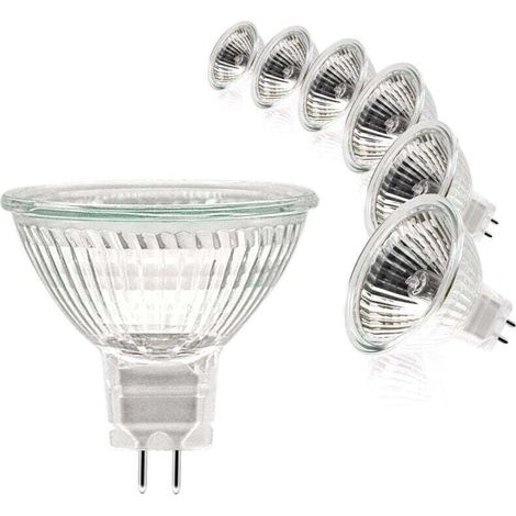 Bombillas halógenas, foco MR16, 12 V, 35 W, GU5.3, regulable, 2 pines, luz blanca cálida de 2700 K, paquete de 6 [Clase energética G] (1/4)