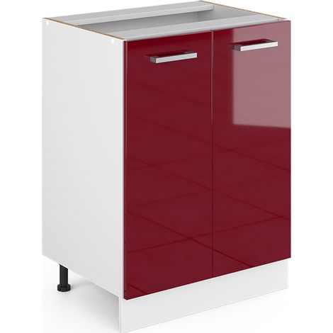 Base universale R-Line, Rosso bordeaux lucido, 60 cm con ante, senza piano di lavoro, Vicco