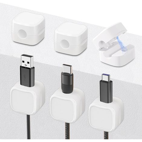 Organisateur Câble Magnetique, 6PCS Clip Cable, Organisateur Cable Bureau, Auto-Adhésif Support De Câbles, Cable Organizer Pour TV, Pc, USB, HDMI, Câble Ethernet, Audio, Maison, Bureau-Blanc (1/5)