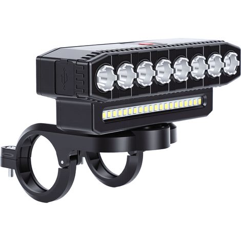 8-LED-Fahrradlampe, USB-aufladbarer Scheinwerfer mit Hupe, 6 Modi, wasserdicht, Mountainbike (1/5)