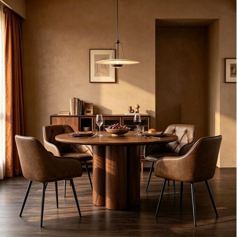Set di 2 sedie da pranzo imbottite, schienale ergonomico, braccioli curvi, pelle sintetica, marrone scuro (1/5)