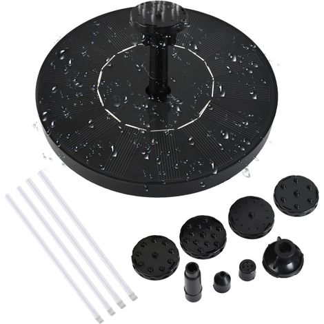 Pompa solare per fontana da 1W con 6 ugelli, filtro, barra anticollisione, pompa dell'acqua fissa, fontana galleggiante da 12,7 cm (5 pollici) per abbeveratoi per uccelli, giardino o piccolo laghetto.