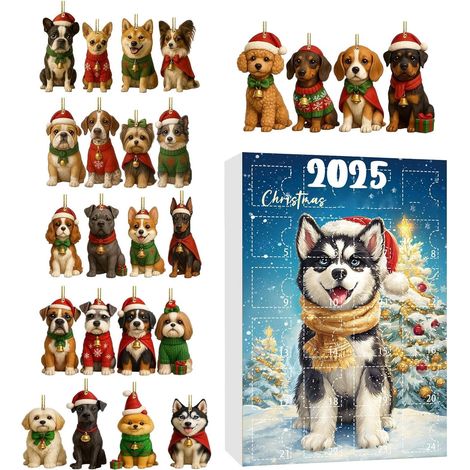 Calendrier De L'Avent Chien Noël Accessoires De Fête Saisonniers En 24 pendentifs chien pour calendrier de l'Avent pour sapin fenêtre mur porte cheminée (1/5)
