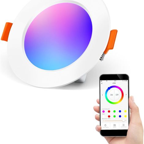 Spot LED Encastrable Couleurs Connectée Bluetooth 1-pack, 220V Spot Encastré RGB Multicolore 68mm Dimmable Intensité Réglable Blanc Chaud et Froid 7W (1/5)