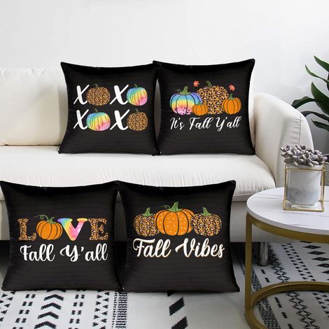 Set mit 4 Halloween-Kürbis-Stickereien für Servietten und Kissen, Sofakissenbezug aus Canvas (45x45 cm) (1/2)