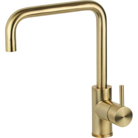 Mezclador de fregadero de cocina en acero inoxidable color PVD dorado cepillado con caño regulable Pollini NF0001C  PVD de oro cepillado
