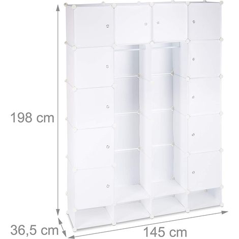 Armario armario con estantes cúbicos 18 compartimentos de plástico zapatos modulares blanco 130001073