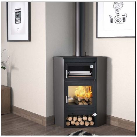FM Estufa de leña rincón con horno M-105H 11kW con puertas de fundición (1/7)