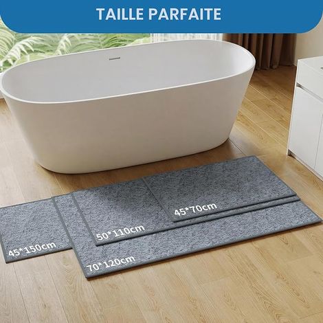 Tapis Salle de Bain Antidérapant 70x120cm, Gris
