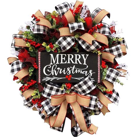 Guirlande De Noël Artificielle - Couronne Ronde En Rotin Avec Baies Simulées - Décor Festif Pour Porte D Entrée - 25 cm (1/4)