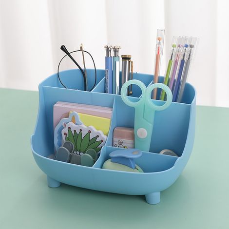 Boîte De Rangement Pour Stylos - Boîte À Papeterie De Bureau En Plastique - Pour Étudiants Et Bureau - 18,8 x 10,8 x 10,8 cm - Bleu Clair - 1 Pièce (1/5)