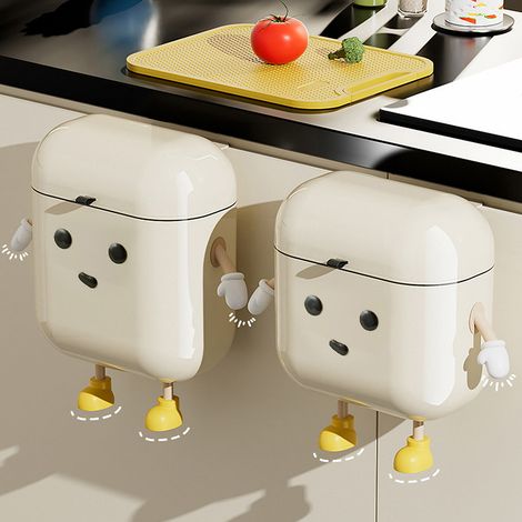 Cream Color 9L Cute Hanging Trash Can for Kitchen and Bathroom (1/5)