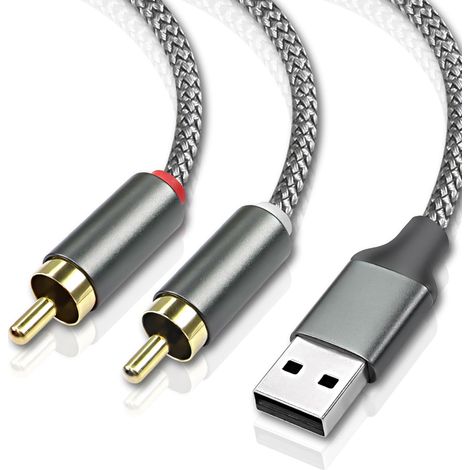 Câble USB vers 2 RCA, USB 2.0 vers 2rca mâle 2 phono connecteur y Splitter Cable, PC USB vers stéréo convertisseur de câble audio avec décodeur puce HiFi (2M) (1/5)