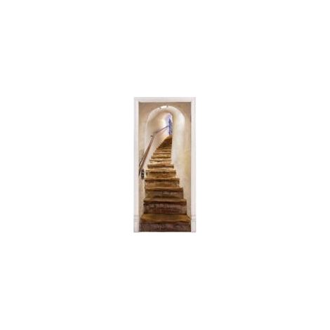 Pegatinas para puertas, pegatinas de pared vintage 3D para decoración de interiores de dormitorios con efecto trampantojo, póster para escaleras, baño de adultos y niños de 77 x 200 cm, papel pintado 