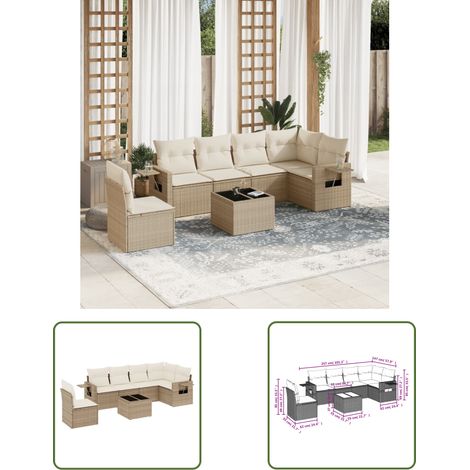 The Living Store 7-tlg. Garten-Sofagarnitur mit Kissen Beige Poly Rattan - Gartenmöbel - Polyethylen-Rattan - Outdoor Möbel - Lounge Set - Esszimmergarnitur (1/3)