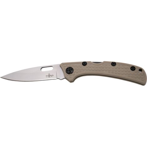 Navaja de bloqueo Third, hoja de acero inox de 8,4 cm, mango de fibra de nylon en color marrón, tamaño total de 19,4 cm, K1937TN, herramienta para uso deportivo, pesca y caza