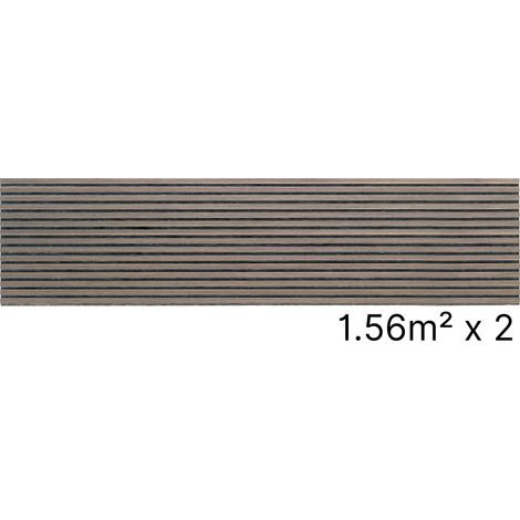 Lot 2 Panneaux Muraux Acoustiques en Bois - 240x60cm - 3.12m2 - Chene Fonce - A Lattes - Panneau Tasseau de Bois Naturel (1/5)