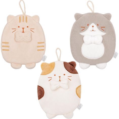 Set aus 3 niedlichen Badetüchern mit Katzenmotiv und Aufhängeschlaufe, für Kinder mit Tiermotiven. (1/5)