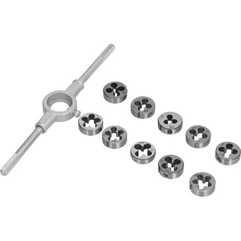 Lot de 10 filières métriques en acier à roulement avec 1 clé de réparation de filetage mâle