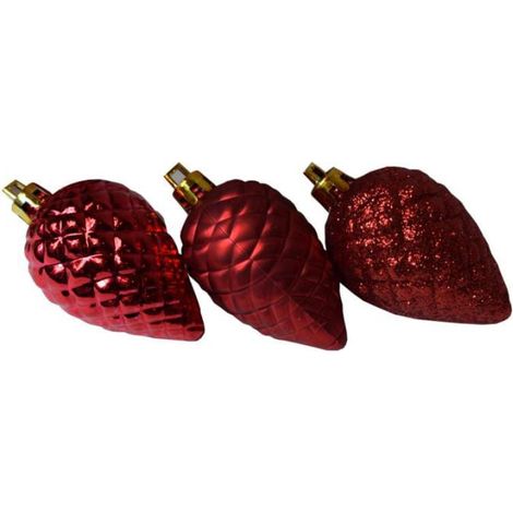 Set mit 6 roten, kegelförmigen Christbaumkugeln – gemischt matt und glänzend (1/2)