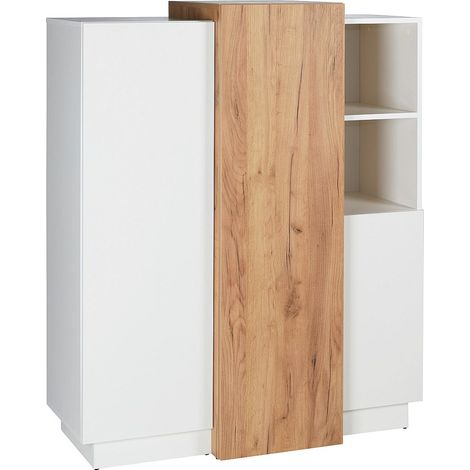 Buffet haut FRANCOLI - 3 portes et 2 niches - Blanc et chêne