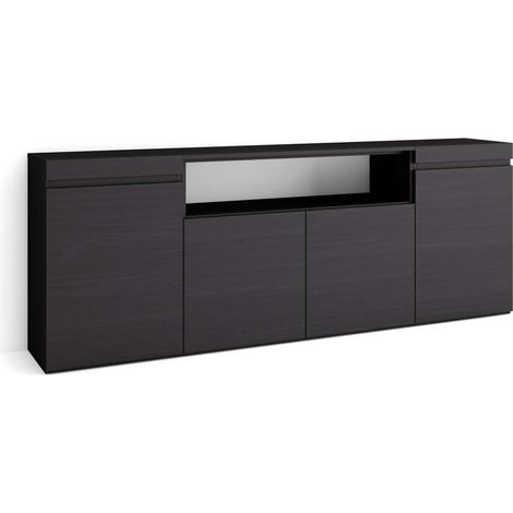 Aparador Cajiz-01 de 200x75x35 cm con 4 puertas, color negro (1/4)