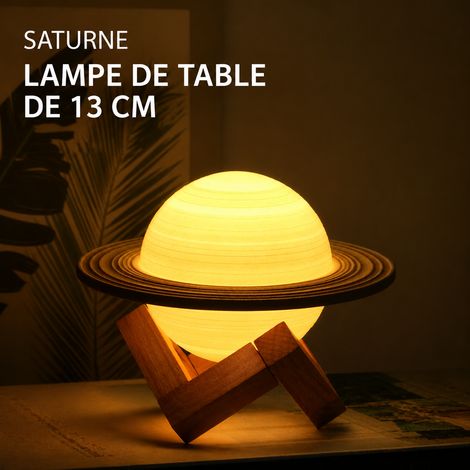 Veilleuse LED lampe Saturne 13 cm, 16 couleurs télécommande tactile tapotement minuterie, support en bois massif inclus 260 g – Livraison gratuite