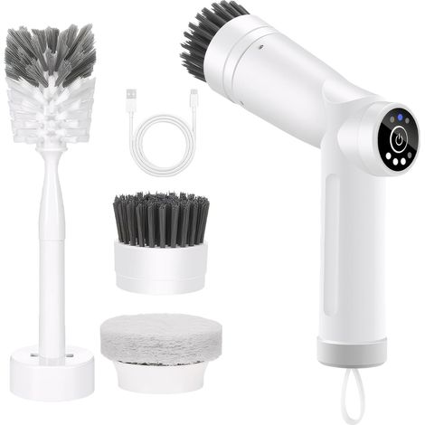 Brosse de nettoyage électrique 3 vitesses, brosse rotative avec écran LED amélioré, brosse à récurer électrique avec 3 têtes de brosse remplaçables, brosse de salle de bain pour la maison, le sol, la