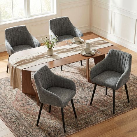 Goeurvant Minimalistische Esszimmerstühle mit bequemer Rückenstütze, ergonomischen Armlehnen und stabilen Holzbeinen - 2er Set – Grau/Grün - Chenille