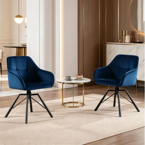 Silla de comedor giratoria de metal y terciopelo azul 58,5x54,5x82,5 cm FloraGrace (1/5)