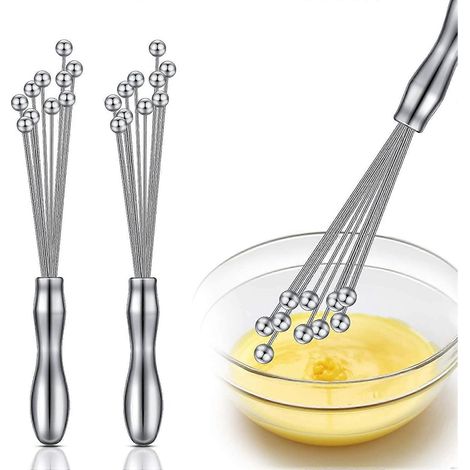 Set mit 2 Mini-Edelstahlkugel-Schneebesen, manueller Eierquirl für Saucen und Sahne.