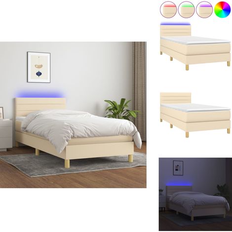 Sommier à lattes de lit avec matelas LED Crème 80x200 cm Tissu - Lit Plateforme - Lit Design - Lit Moderne - Lit Avec Rangement - Tête De Lit Ajustable (1/5)