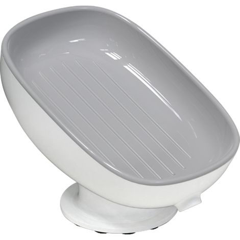 Porte-savon à ventouse - Pour salle de bain, sans perforation - Étagère de rangement double couche avec système d'évacuation de l'eau (1/5)